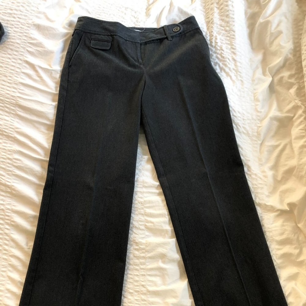 Gray, straight-leg trousers from Ann Taylor Loft.